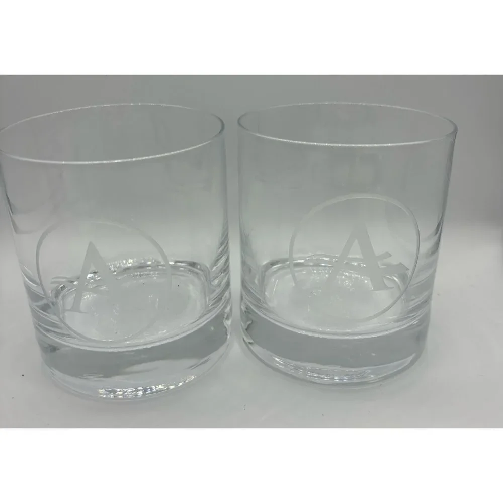 Set of 2 Luigi Bormioli Italy Double Old Fashioned Engraved “A” Glasses